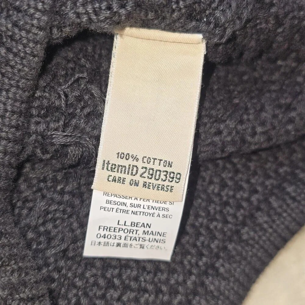 L.L.Bean Women’s L Textured Cable Knit Cotton Button Front Cardigan Black - Picture 5 of 9